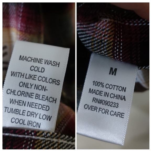 PacSun Womens Medium Burgundy Yellow "Care Free" Patch Plaid Flannel Button Up - Picture 11 of 11